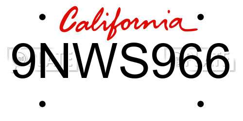 9NWS966 California License Plate