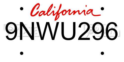 9NWU296 California License Plate