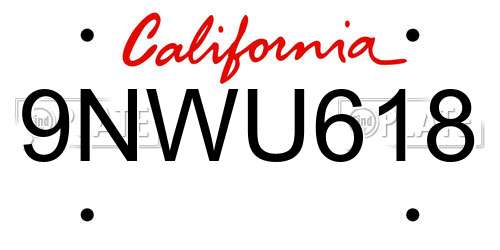 9NWU618 California License Plate