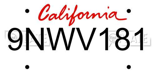 9NWV181 California License Plate