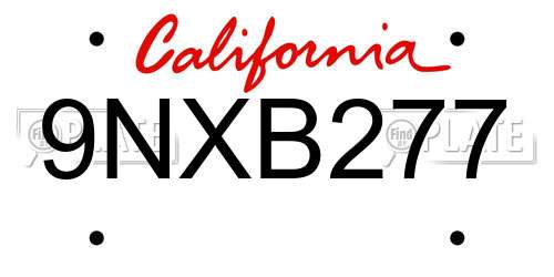 9NXB277 California License Plate