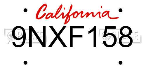 9NXF158 California License Plate