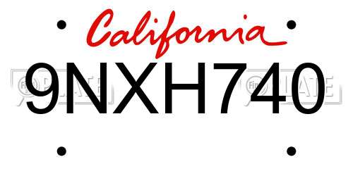 9NXH740 California License Plate