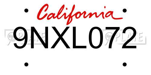 9NXL072 California License Plate