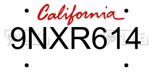 9NXR614 California License Plate