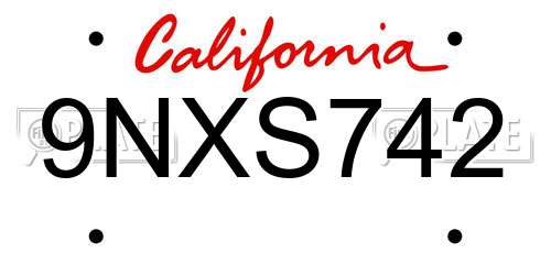 9NXS742 California License Plate