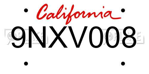 9NXV008 California License Plate