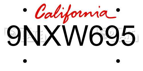9NXW695 California License Plate