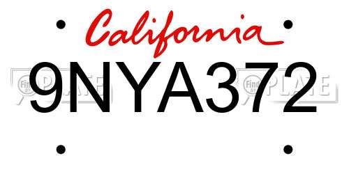 9NYA372 California License Plate