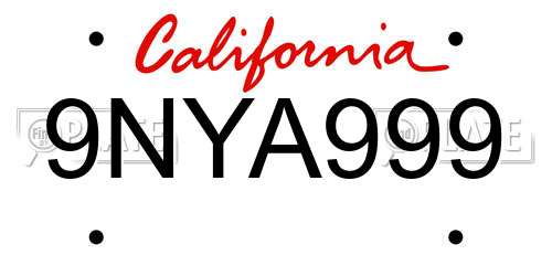 9NYA999 California License Plate