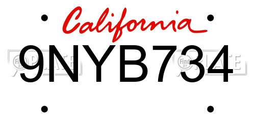 9NYB734 California License Plate