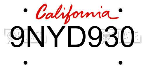 9NYD930 California License Plate