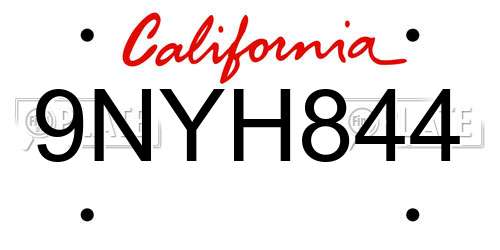 9NYH844 California License Plate