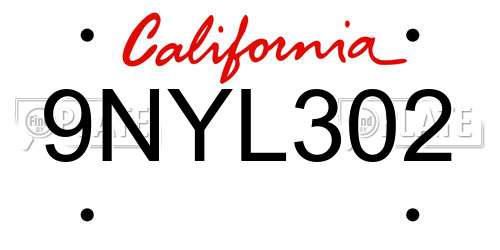 9NYL302 California License Plate