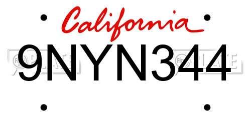 9NYN344 California License Plate