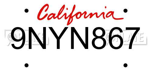 9NYN867 California License Plate