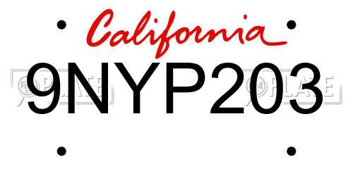 9NYP203 California License Plate