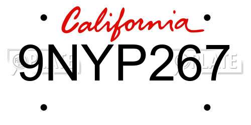9NYP267 California License Plate