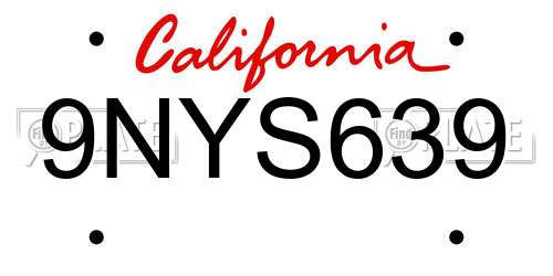 9NYS639 California License Plate