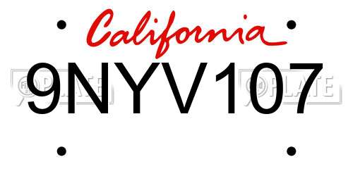 9NYV107 California License Plate