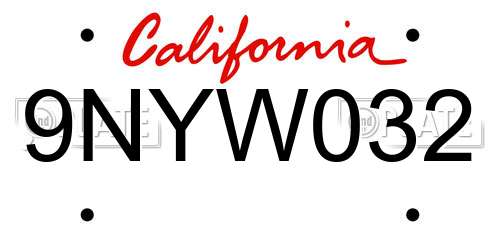 9NYW032 California License Plate