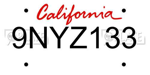 9NYZ133 California License Plate