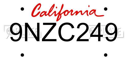 9NZC249 California License Plate