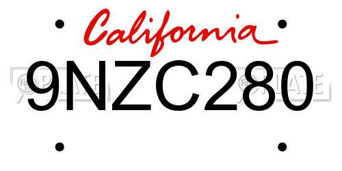 9NZC280 California License Plate