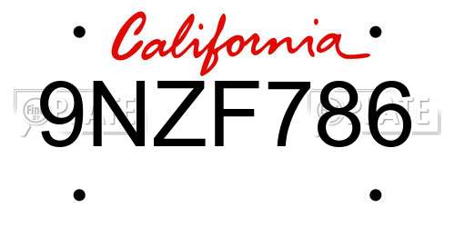 9NZF786 California License Plate