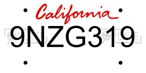 9NZG319 California License Plate