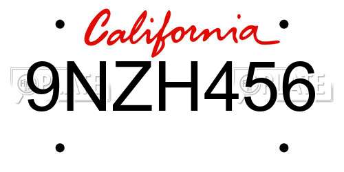 9NZH456 California License Plate