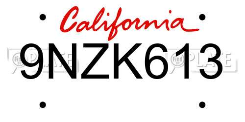 9NZK613 California License Plate