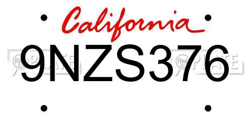 9NZS376 California License Plate