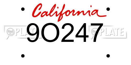 9O247 California License Plate