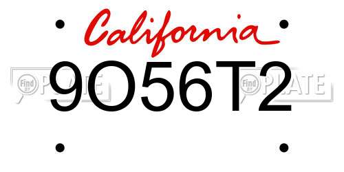 9O56T2 California License Plate