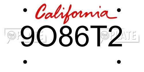 9O86T2 California License Plate