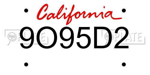 9O95D2 California License Plate