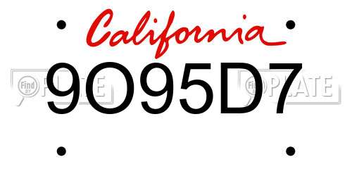 9O95D7 California License Plate
