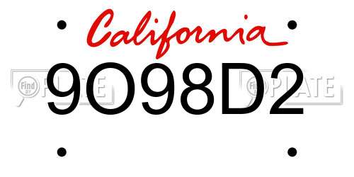 9O98D2 California License Plate