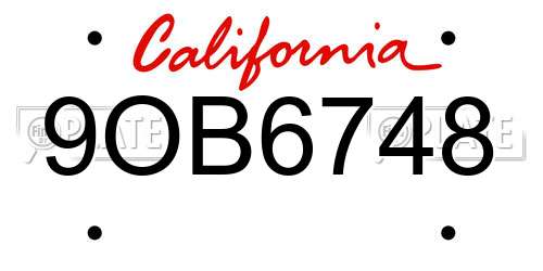 9OB6748 California License Plate