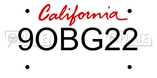 9OBG22 California License Plate