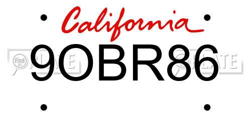 9OBR86 California License Plate