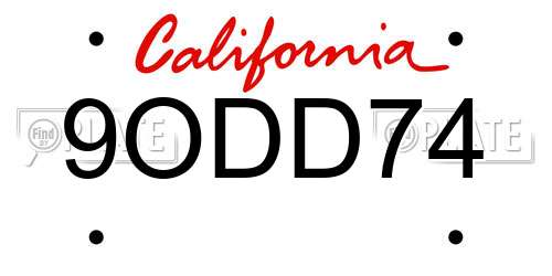 9ODD74 California License Plate