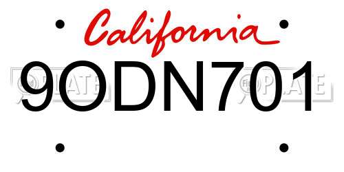 9ODN701 California License Plate