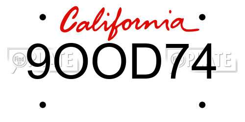 9OOD74 California License Plate