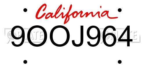 9OOJ964 California License Plate