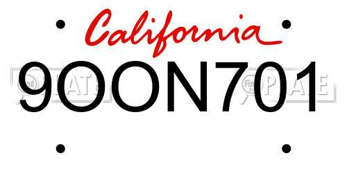 9OON701 California License Plate