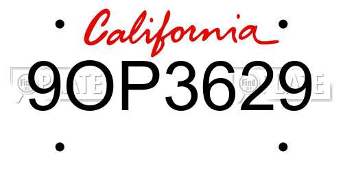 9OP3629 California License Plate