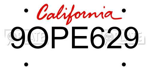 9OPE629 California License Plate