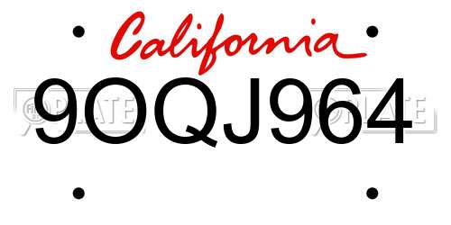 9OQJ964 California License Plate